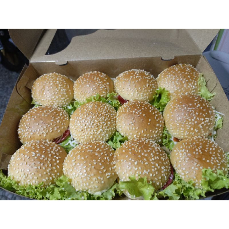 

burger mini isi 12, premium fresh lembut, enak siap makan