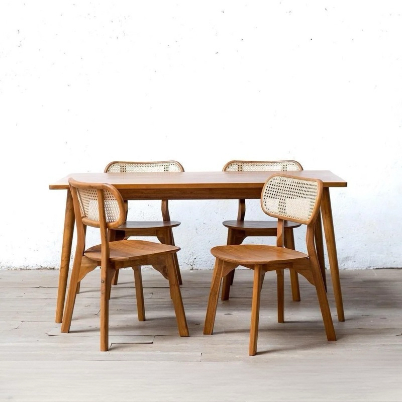 Set Kursi Makan Rotan Jati Minimalis / Set Kursi Makan Jati / Set Meja Makan Kursi Rotan / Set Meja 