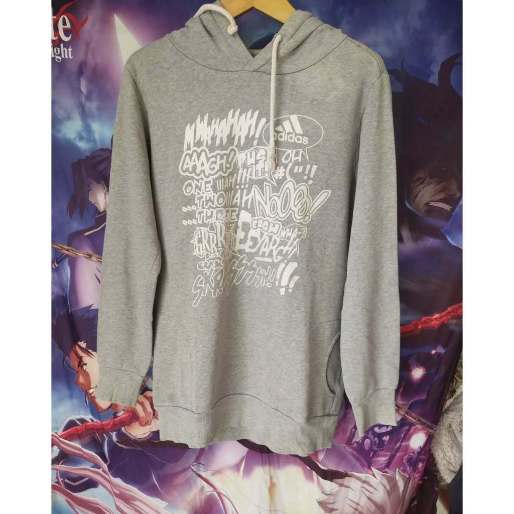 Adidas Comic Font Art Grey Hoodie Jacket Jaket Sweater Original Second Merch Japan Korea Brand Vinta