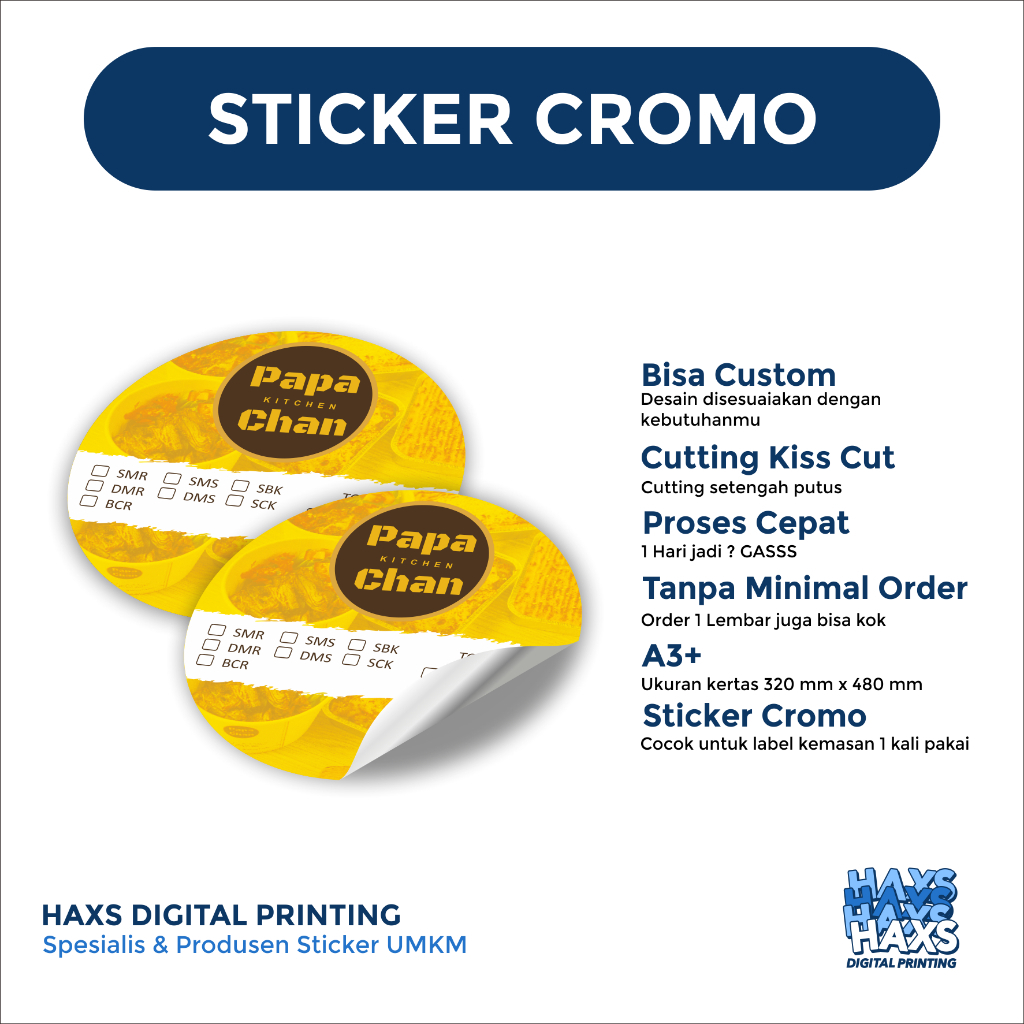 

Sticker Kemasan Makanan Minuman Custom - Cromo Cutting - Untuk Makanan Minuman Online Shop