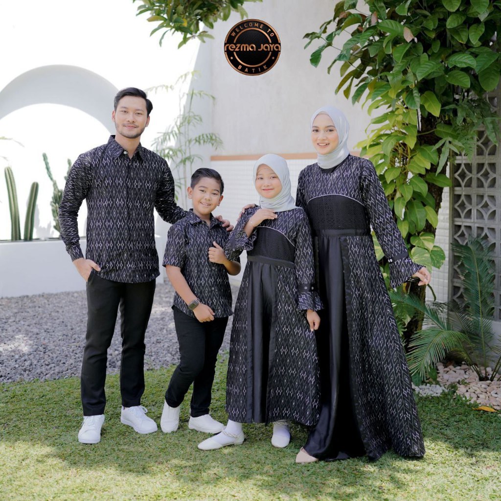 Dress Gamis Remaja Terbaru2025 Lebaran BatikCoupleKeluarga Nayla Hitam Modern Busana Muslim Sarimbit