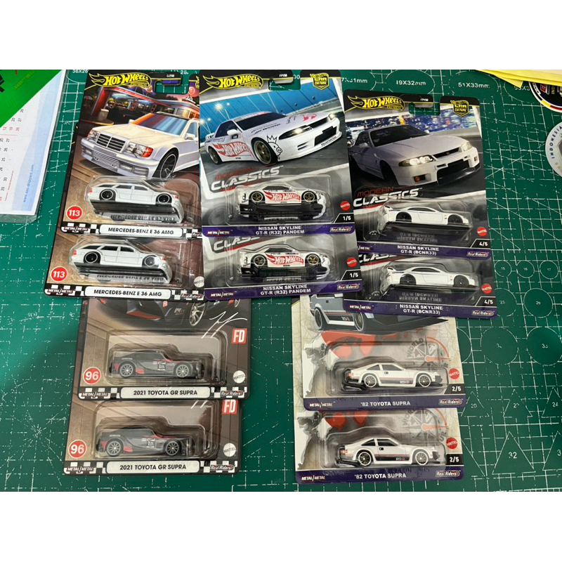 paketan Hot Wheels Premium 2025 nissan skyline gtr r32 pandem, skyline r33 greedy, mercedes benz e36