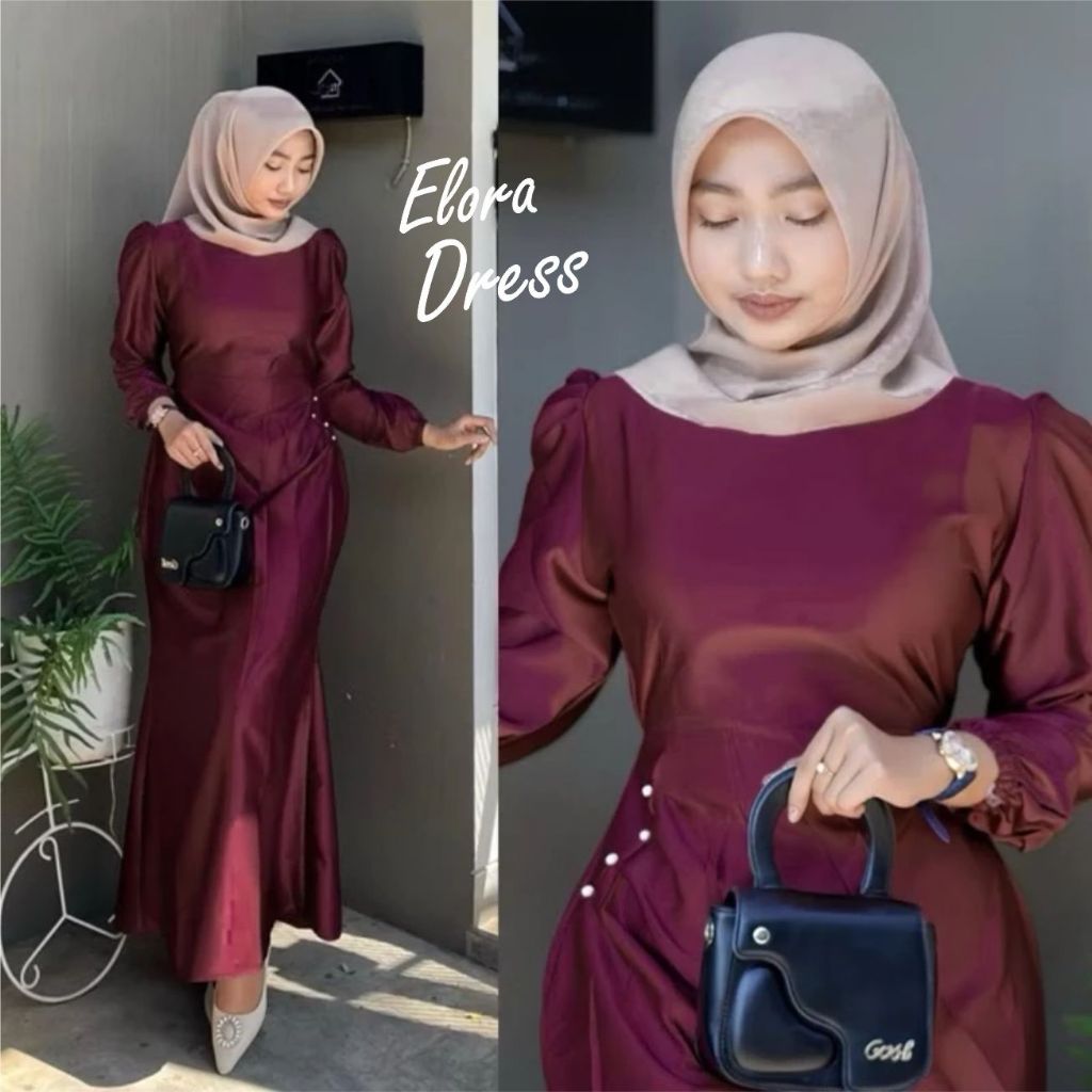 Elora Dress Silk Premium Termurah Baju Fashion Wanita Kondangan Muslim Gamis Lebaran Bridesmaid Pest