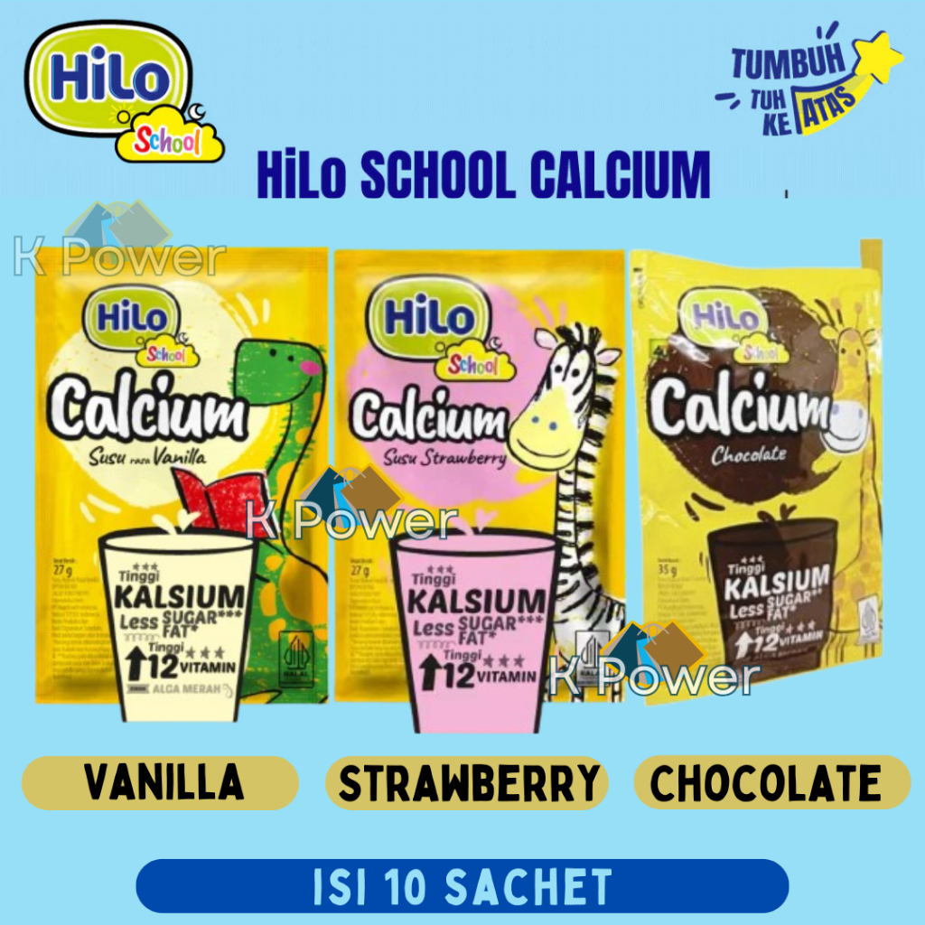 Hilo School Vanilla / Strawberry / Chocolate Susu Bubuk Renceng 10 Sachet - Susu Pertumbuhan Anak