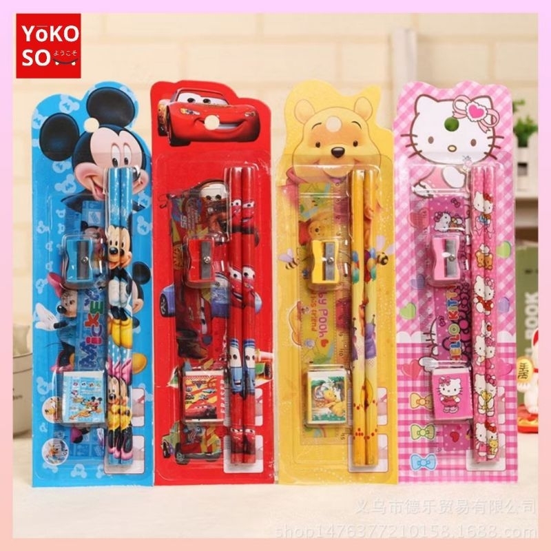 

YOKOSO S111 Alat Tulis Set 5 in 1 Anak Penghapus Penggaris Serutan Pensil Karakter Stationary