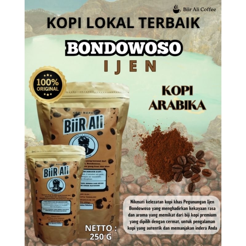 

BIIR ALI Kopi bubuk dari Ijen Bondowoso 250gr Kopi Arabika Kualitas Premium