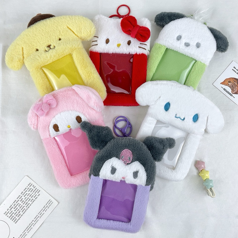 Fluffy Photocard Holder Gantungan Furry Cardholder ID Holder Sanrio Hello Kitty Pompompurin Kuromi L