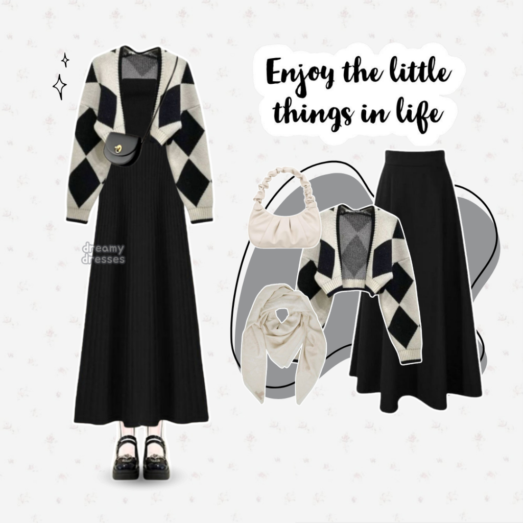 One Set Wanita Korean Gaya Abstrak Outfit Wanita Korean Style OOTD Hijab Kekinian Simple Murah - Set