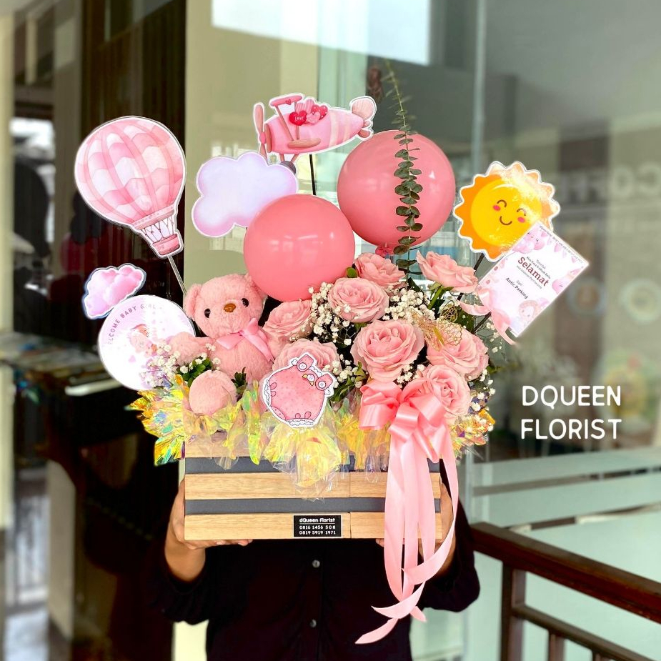 Jiwoness - Bunga box balon bloom box flower bunga segar baby hampers box storage mixed flowers bunga