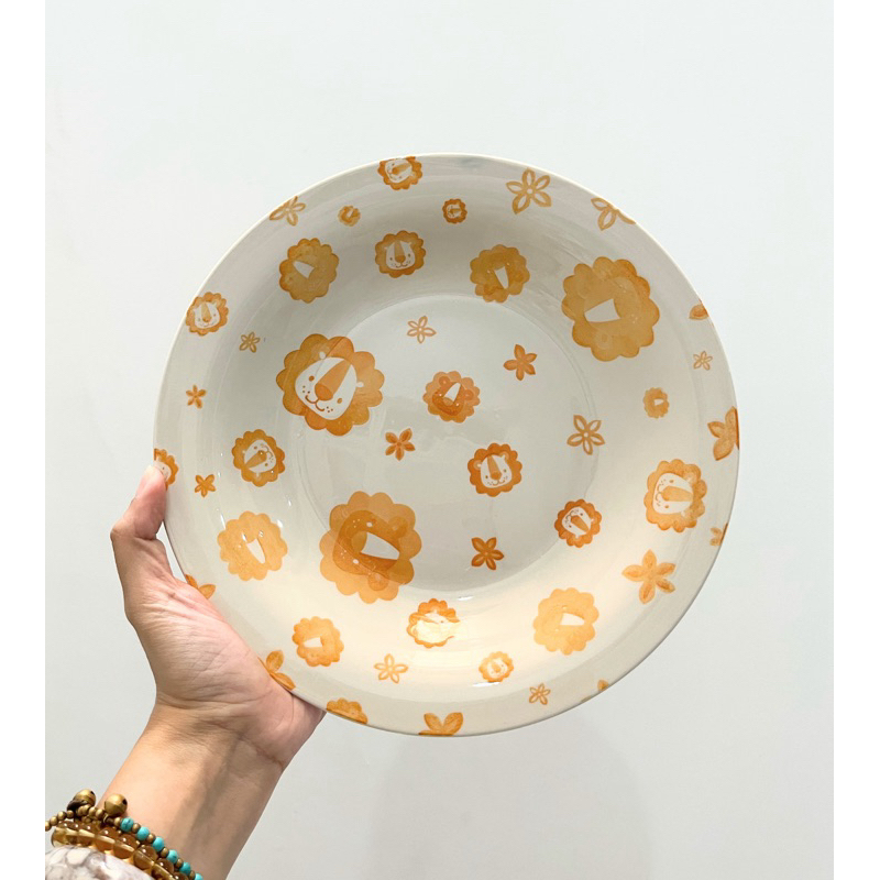 [ White Line ] Piring Makan Anak Set Keramik LION n RHINO White Line / Piring Karakter 9,25" / Pirin