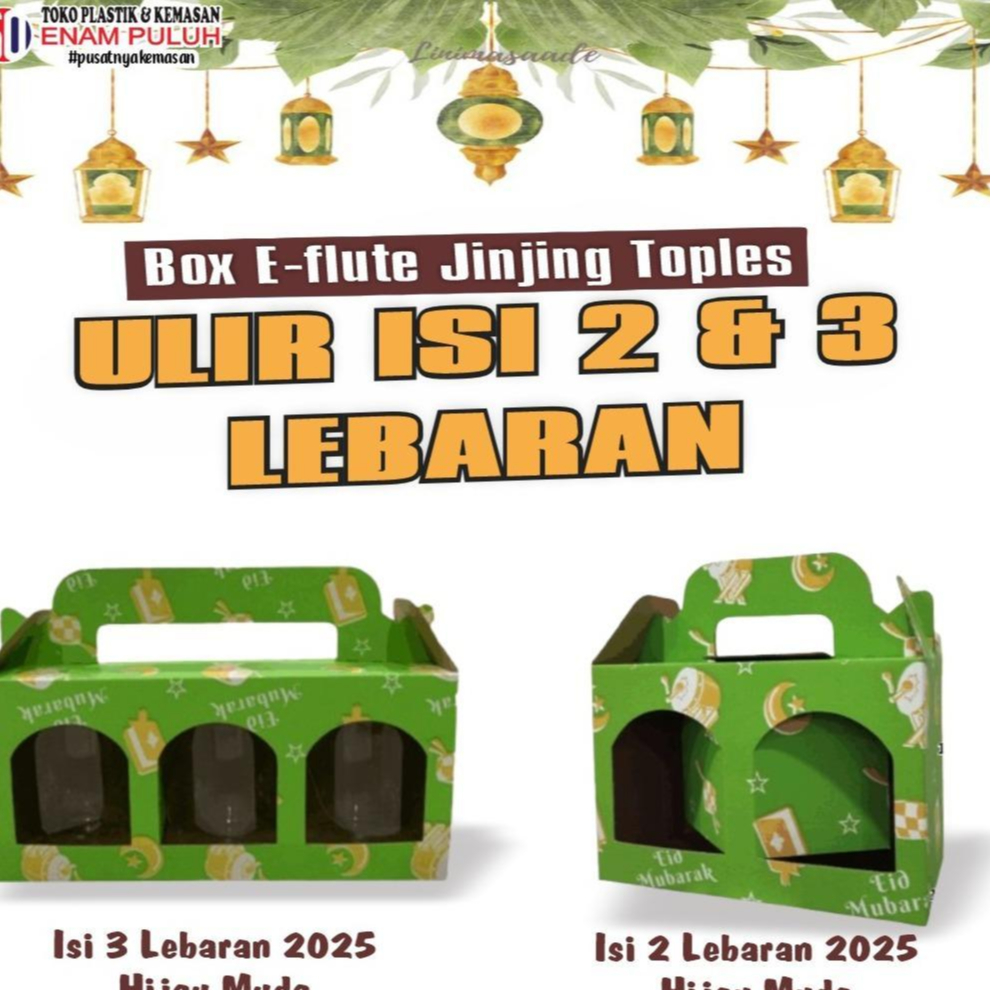 

Box E-flute Jinjing Lebaran Toples Ulir isi 2 dan isi 3 Lebaran 2025 Hijau Muda isi 10pc