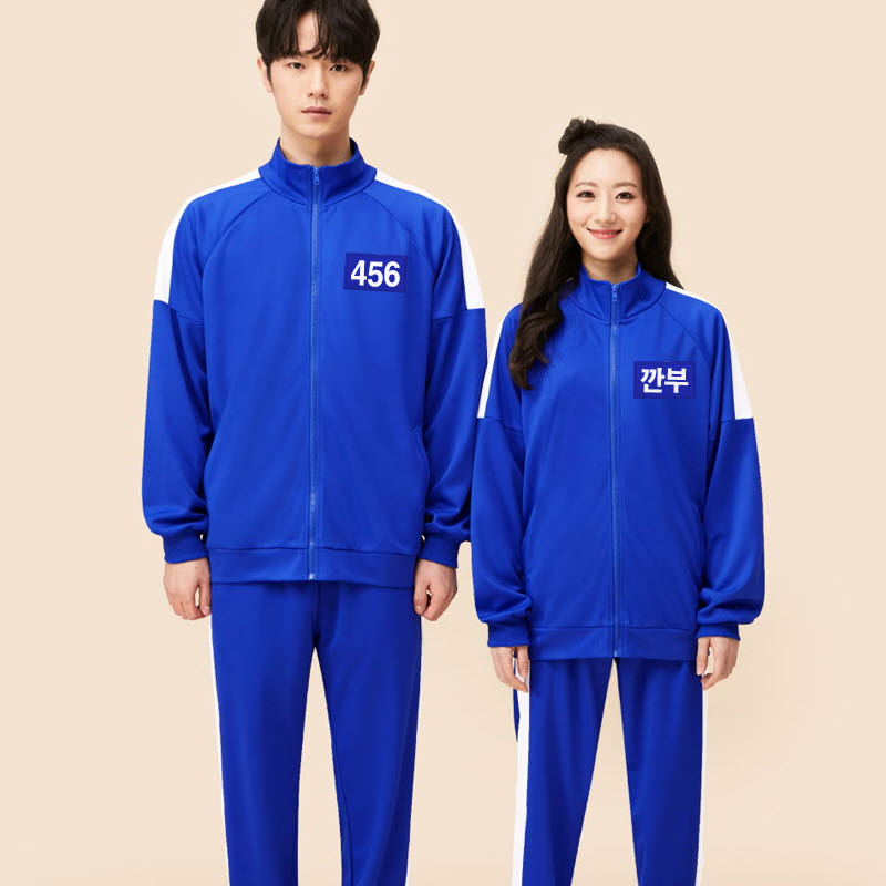 JAKET SQUID GAME JAKET GAME KOREA OVERSIZE BISA CUSTOM NOMER SUID GAMES JACKET WARNA BENHUR PUTIH