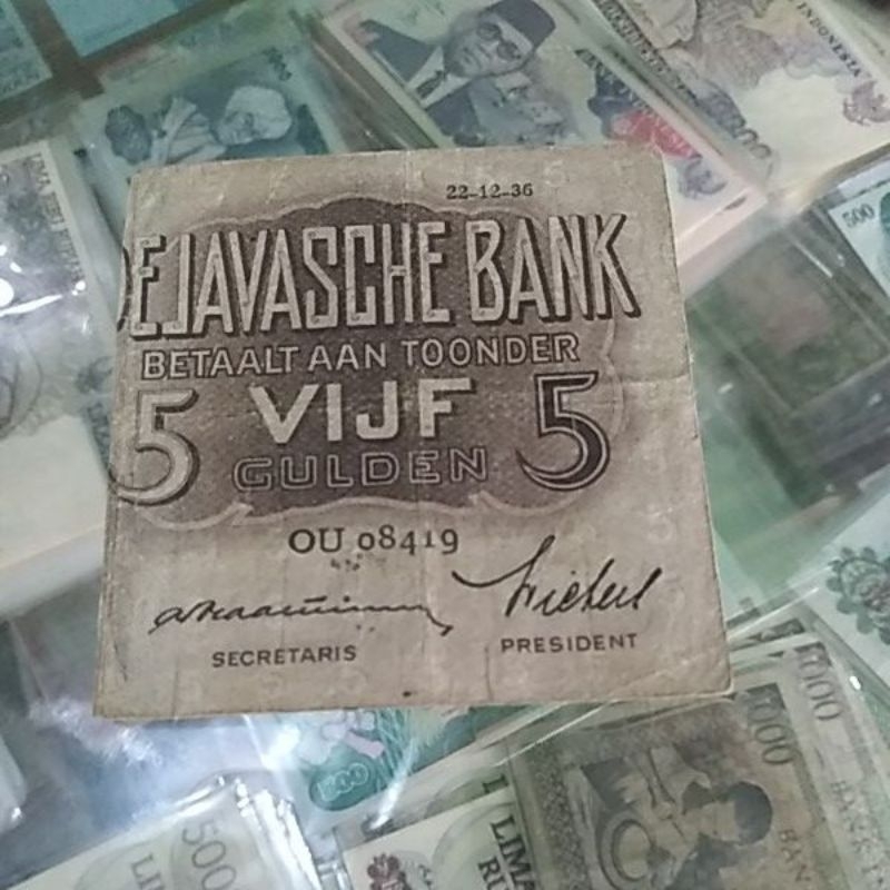 uang kuno 5 gulden senering asli