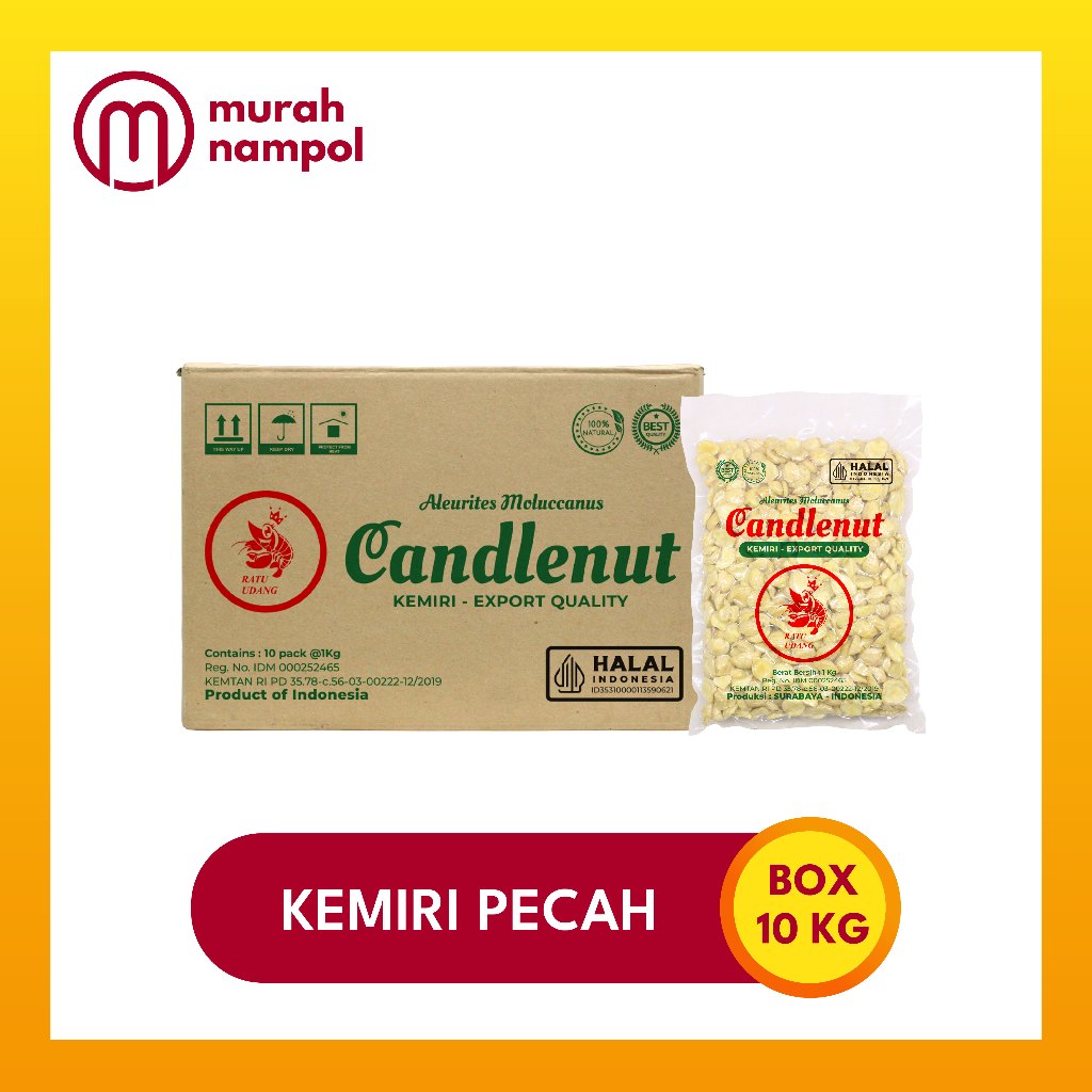 

Kemiri Pecah Split Candlenut 1 BOX kemasan 1 Kg "Cap Ratu Udang