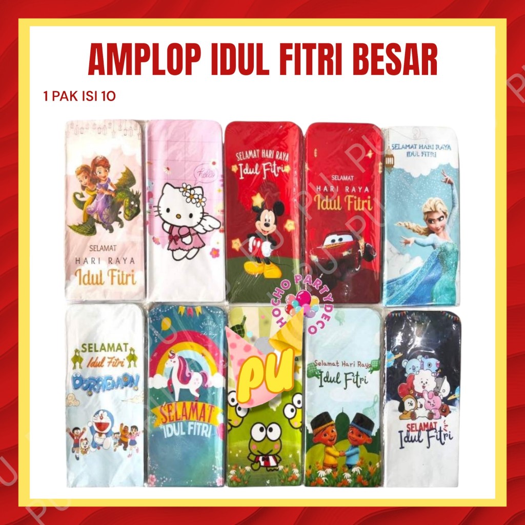 

Amplop LEBARAN IDUL FITRI BESAR Karakter Isi 10 / Angpau Idul Fitri Panjang Karakter BESAR