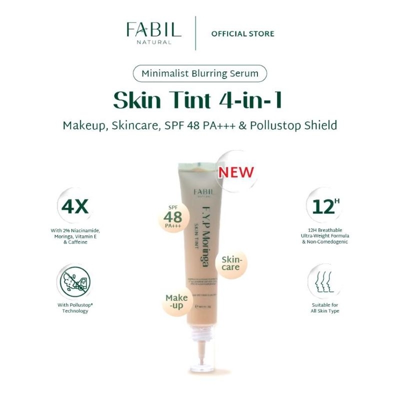 Fabil Natural Skin Tint FYP Moringa 30gr Tinted Sunscreen dan skincare Spf 48 PA+++ UV Protection Ba