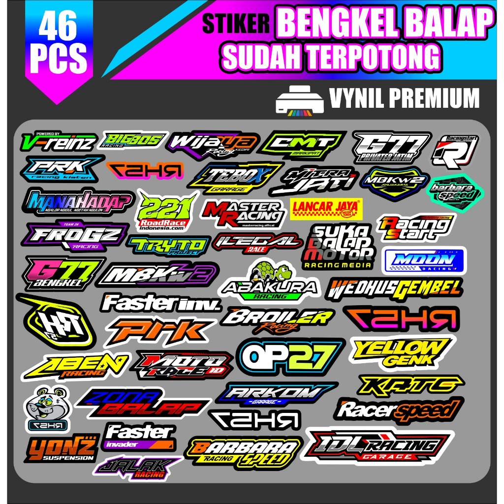 

46pcs stiker pack stiker racing sponsor bengkel balap tinggal tempel