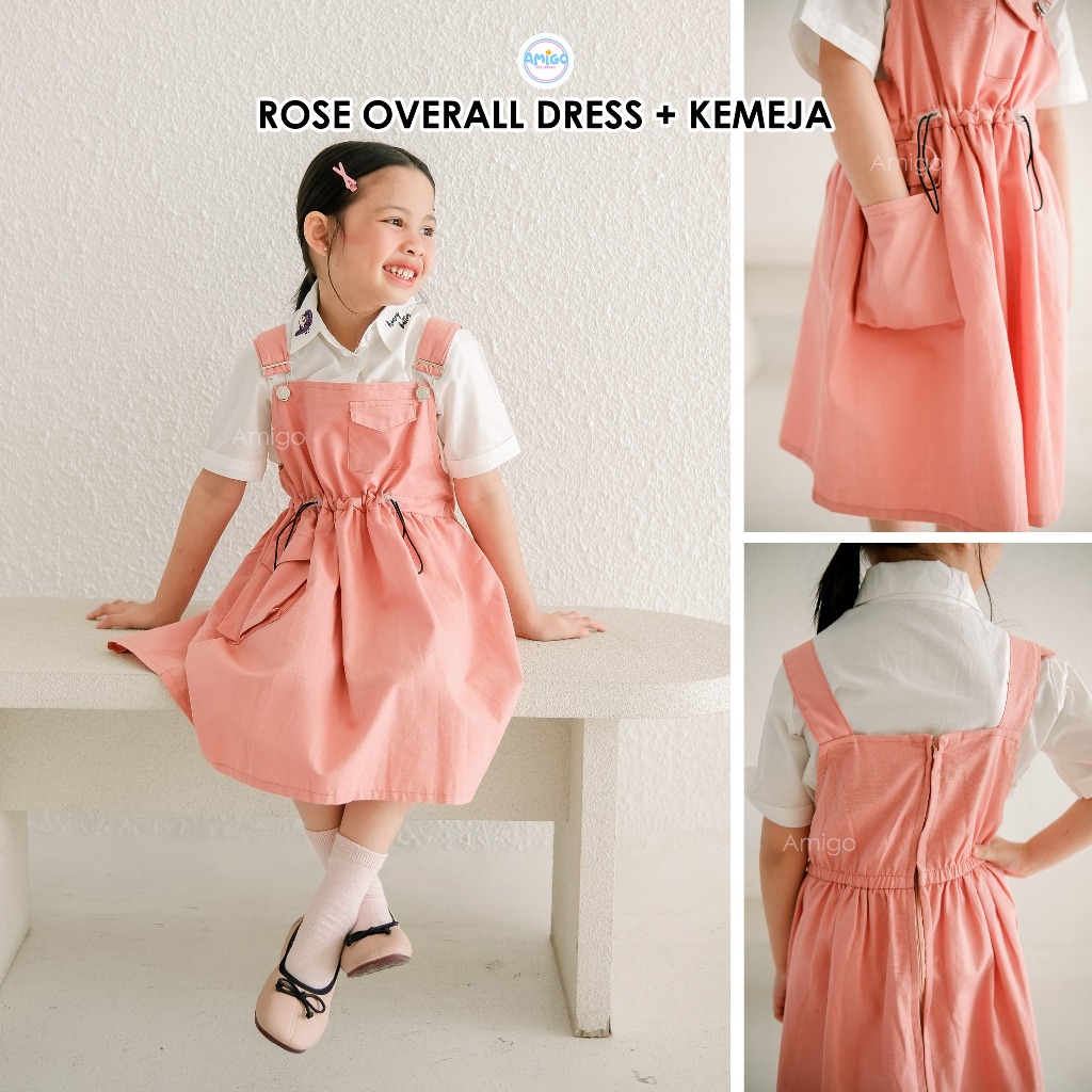 Rose Overall Dress Anak Perempuan I One Set Overall + Kemeja Anak Perempuan 3-7 Tahun Baju Lebaran