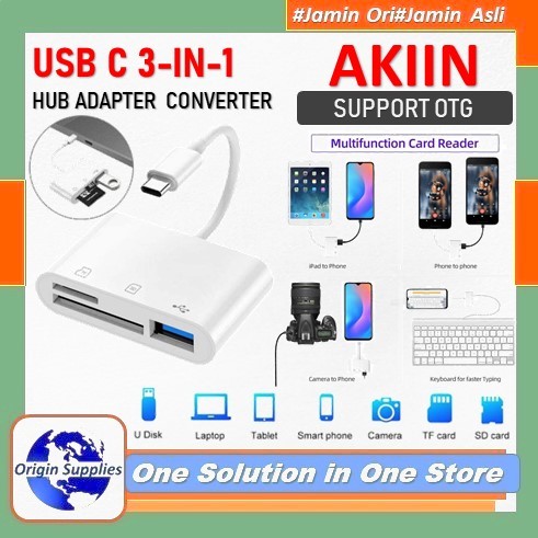 Adapter USB C to USB 3.0 Micro SD Card Reader (3-in-1) Card Reader OTG Type C Plug Memory Card Socke