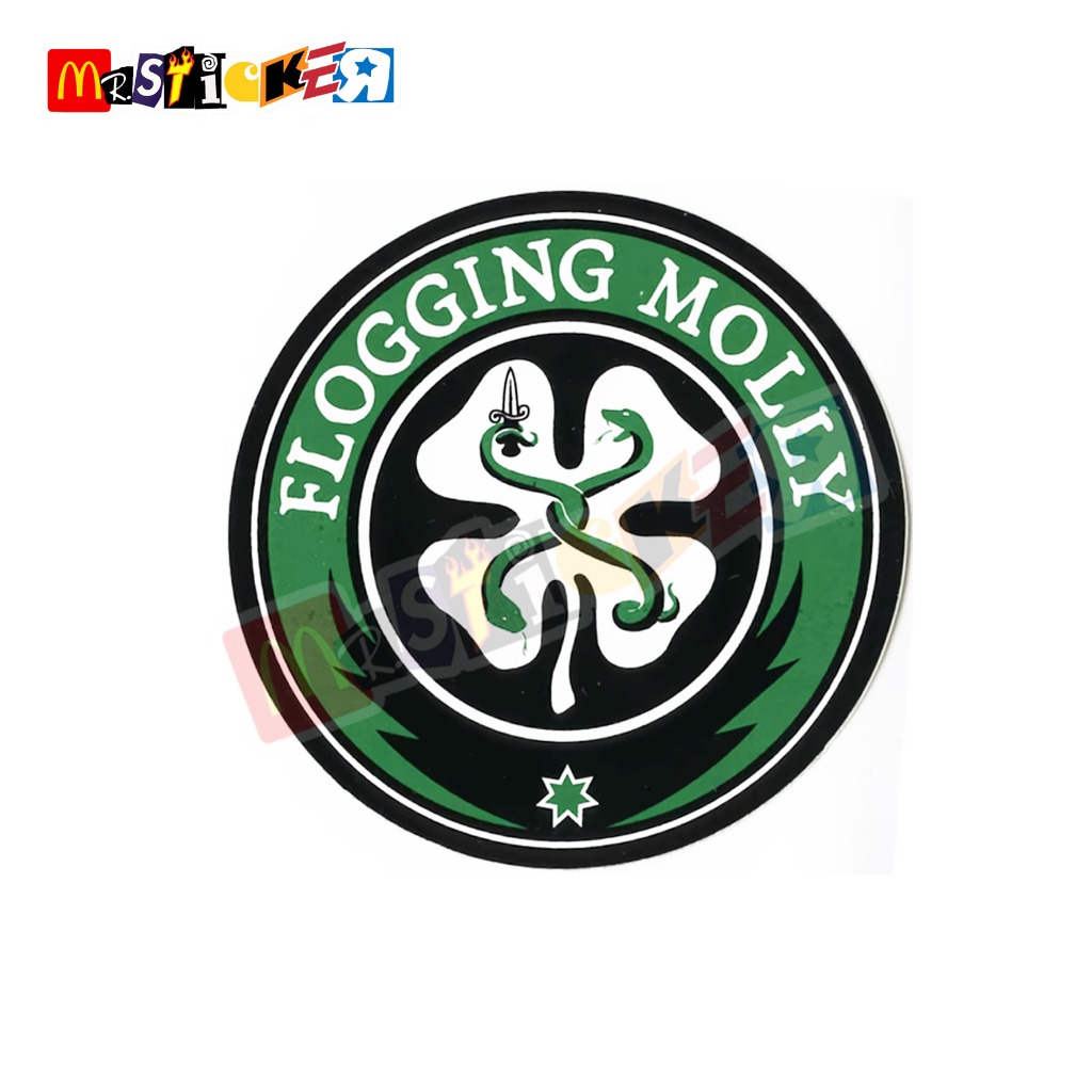 

sticker band FLOGGING MOLLY shamrock logo rounded stiker punk rock celtic