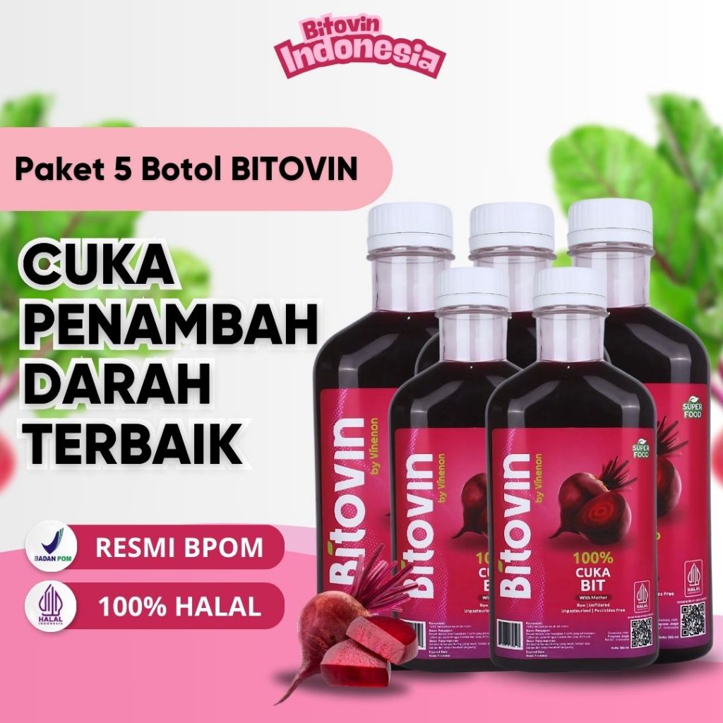 

Bitovin 5 Botol - Cuka Buah Bit Murni 100% Halal - Bantu Atasi Penyumbatan Darah & Kesehatan Jantung