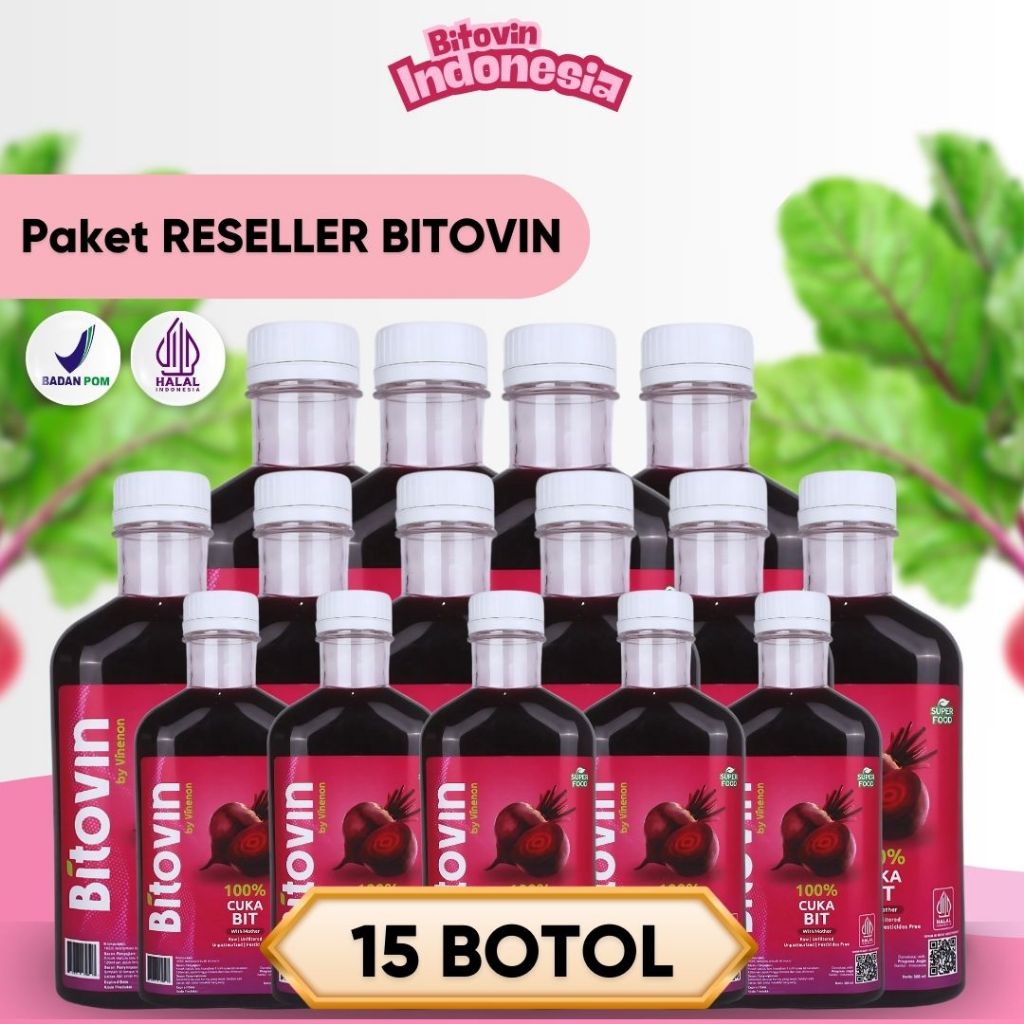 

BITOVIN - Paket Reseller 15 Botol - Cuka Buah Bit 100% Murni Tanpa Campuran Air dan Gula - Halal