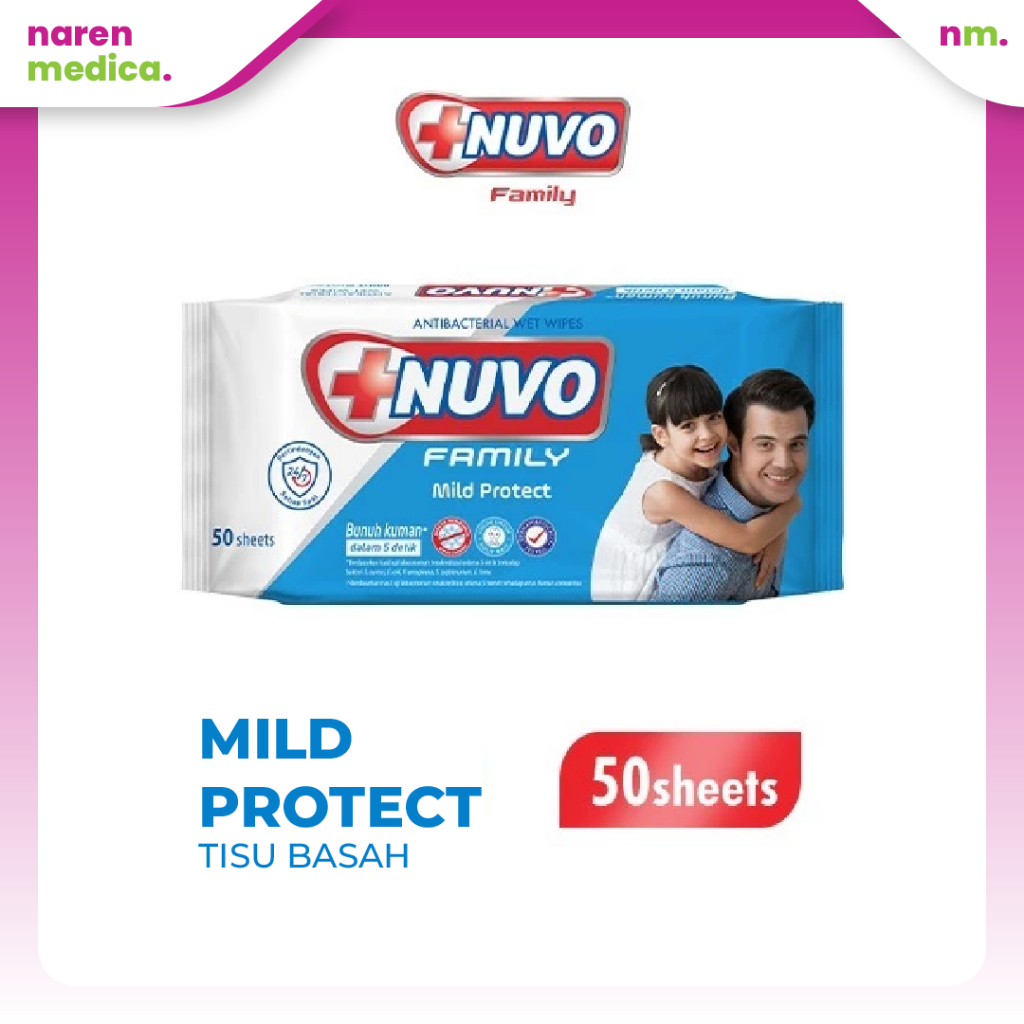 Nuvo [1 PACK] Tisu Basah Anti Bakteri Biru, Mild Protect [Isi 50 pcs]