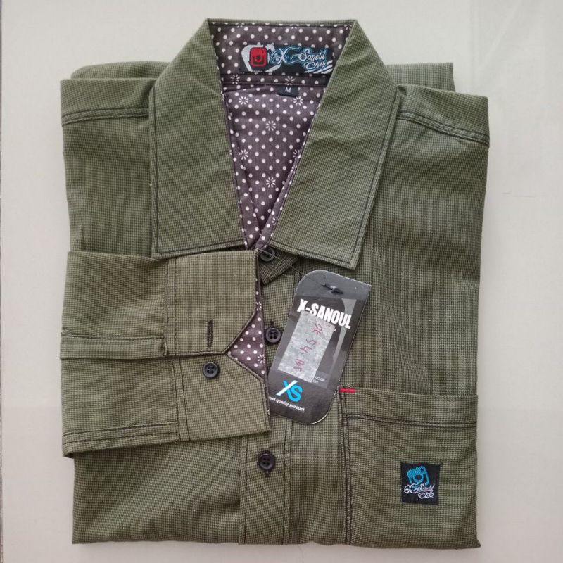 Kemeja Hijau Army Kemeja Panjang Pria Kemeja Semi Flanel Green T-Shirt