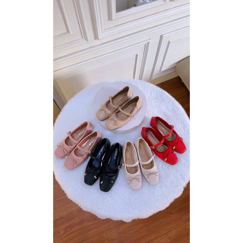 sepatu flat shoes wanita Louisdear B07 bahan kulit Dove Import premium