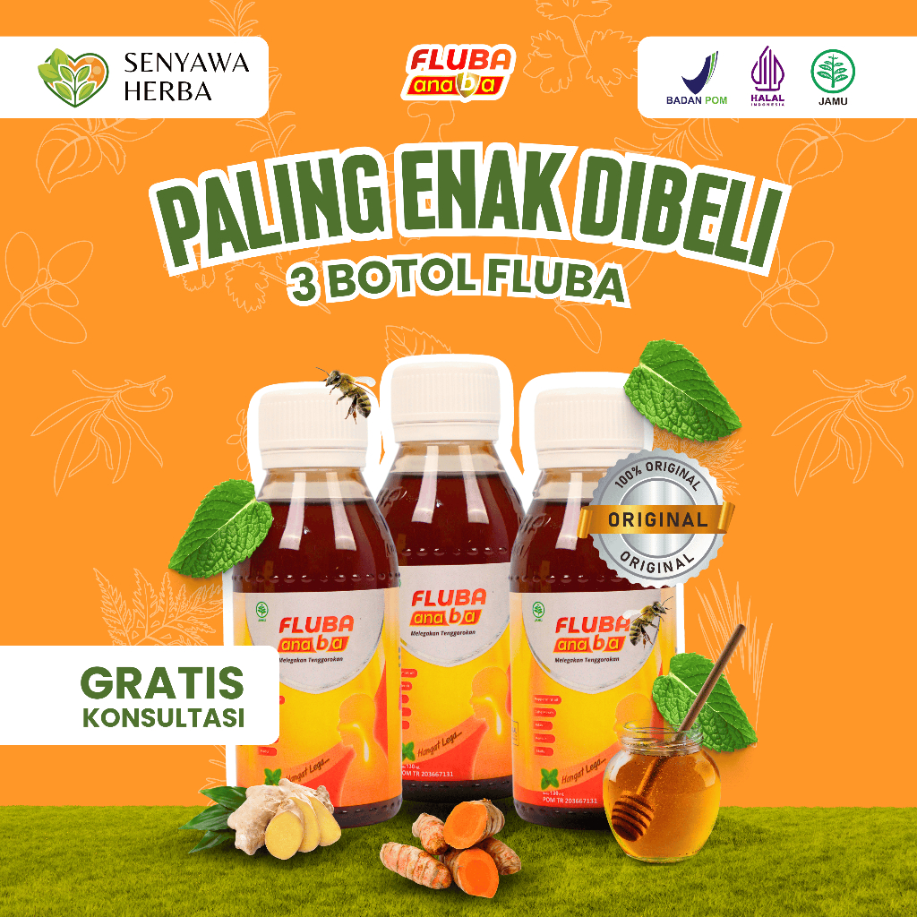 Paket 3 Botol FLUBA ANABA Madu Obat Herbal Atasi Masalah Flu & Batuk Anak, Dewasa dan Ibu Menyusui
