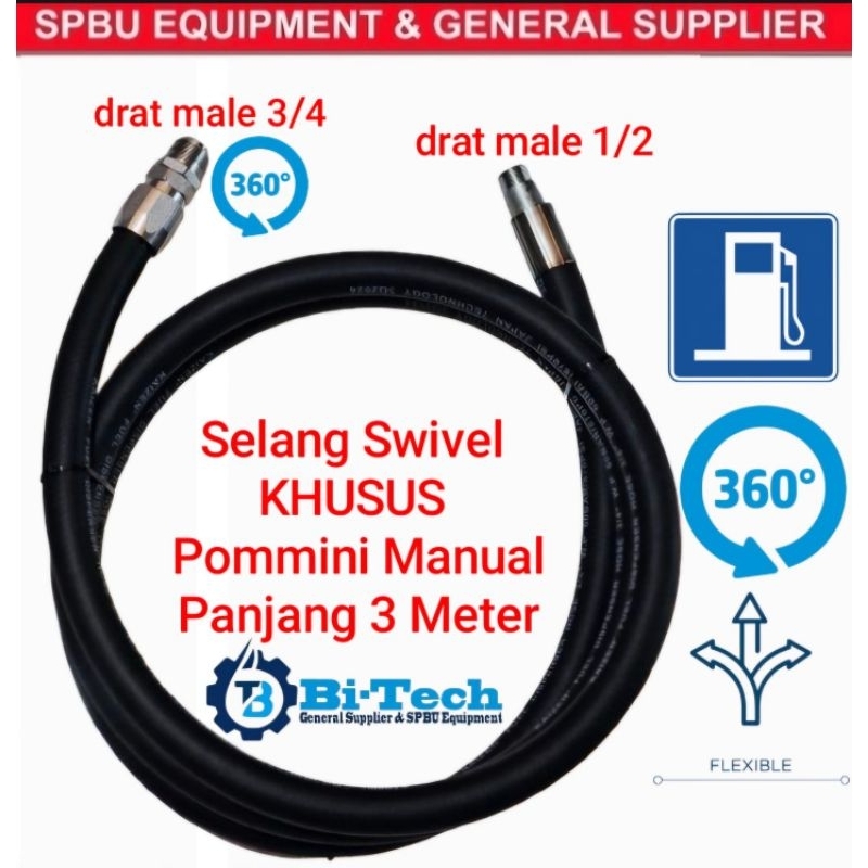 Selang Swivel Khusus Pom Mini Pertamini Pommini Manual Selang Hitam Pertamini Manual Panjang 3m Sela