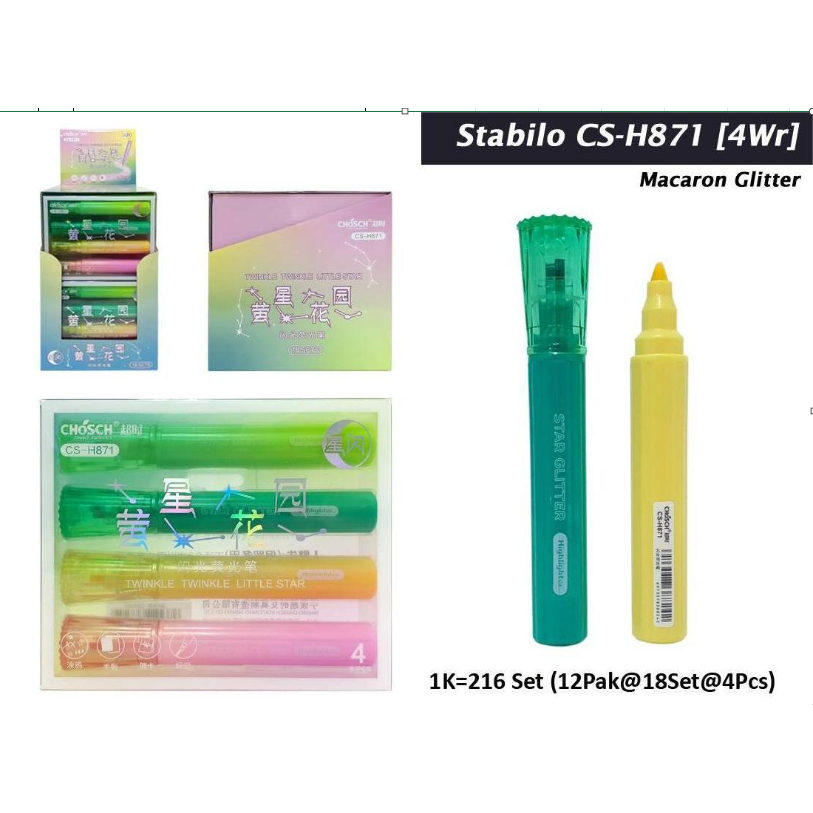 

Chosch Stabilo Glitter Macaron - Stabilo 4 Warna 1 Set 4 Pcs