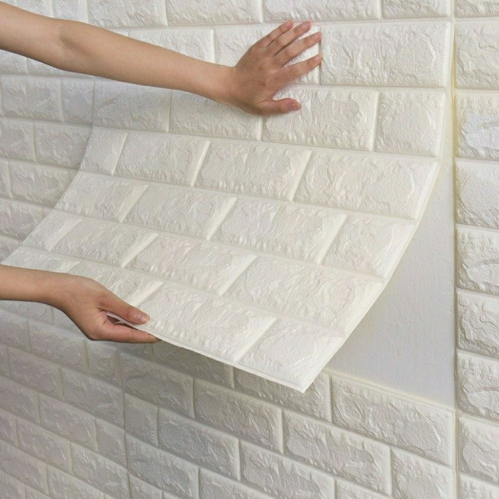Wallpaper Batu Bata Putih 3D Foam Wallpaper Dinding Motif