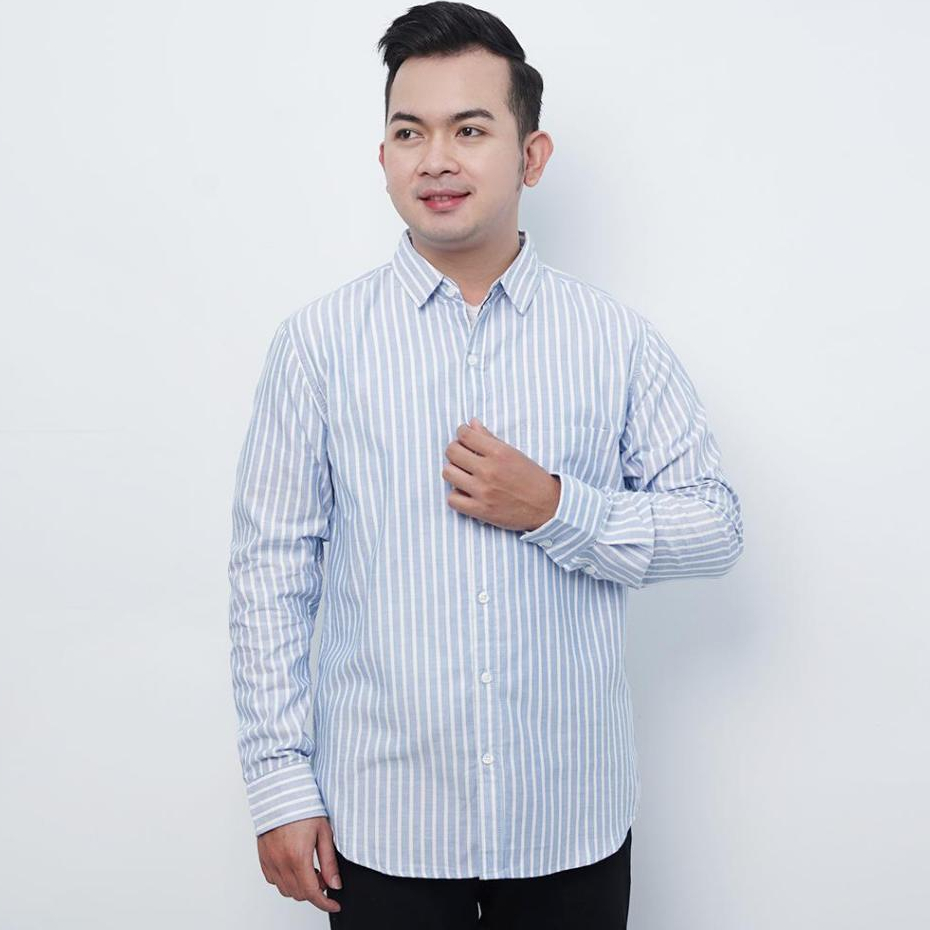Kemeja Deep Blue ZARA Motif Stripe Salur Pria | Kemeja Lengan Panjang Fashion Pria | Kemeja Casual S