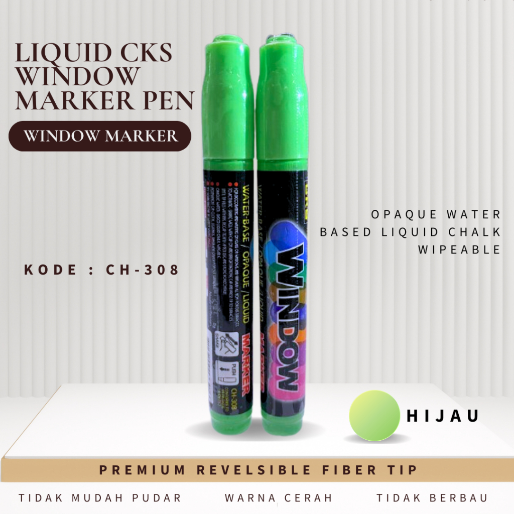 

CKS CH-308 HIJAU SPIDOL KACA GLASSBOARD WINDOW MARKER PEN