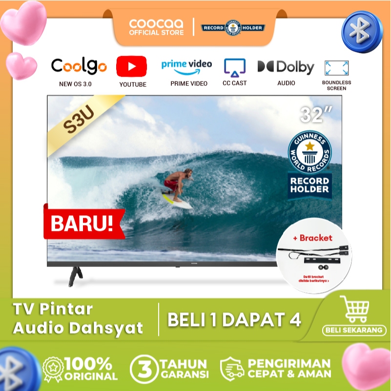 [+ BRACKET] COOCAA 32 inch Smart TV - Digital TV - Dolby Audio - Youtube - Mirroring -  Flick Free -