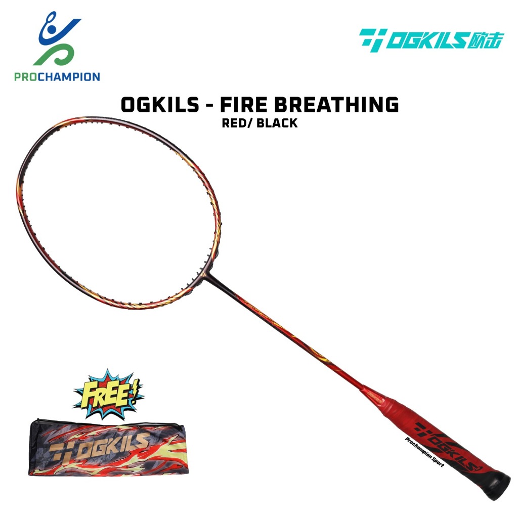 Raket Badminton / Bulu Tangkis OGKILS Fire Breathing Red Black
