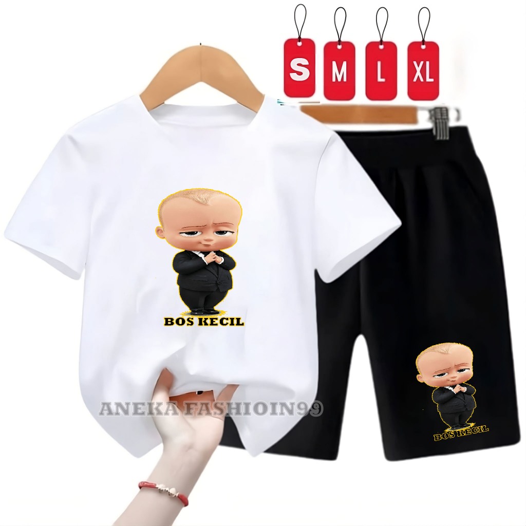 SETELAN ANAK MOTIF BOSS KECIL BAJU PENDEK CELANA PENDEK STELAN ANAK USIA 2-13 TAHUN COWOK UNISEX LEN
