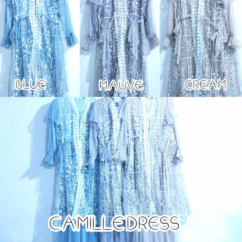 CAMILLE DRESS OUTER BROKAT BORDIR LENGAN TILE+INNER FURING HYGET TILE POLKADOT