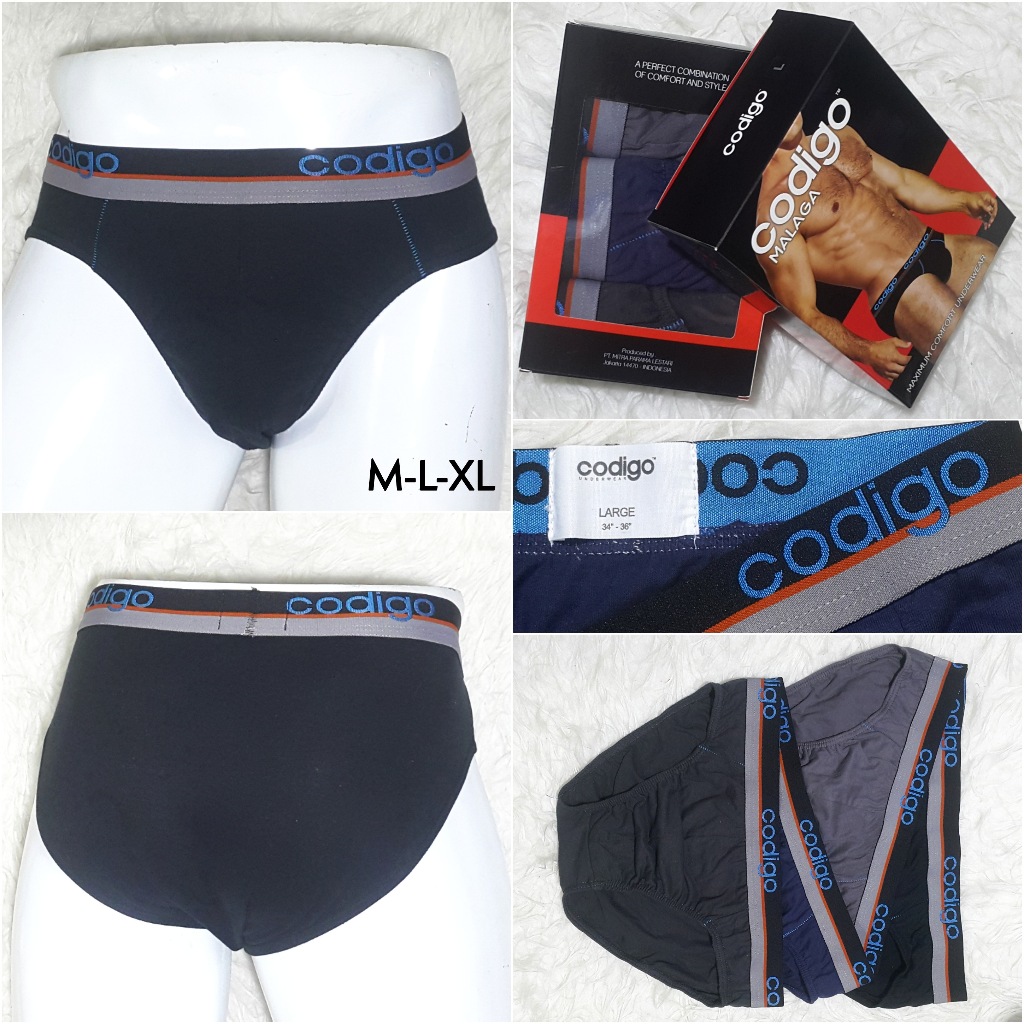 RVC75 - CODIGO 3pcs Celana Dalam Sempak Pria M L XL CD Cowok Katun Underwear Polos Pakaian Dalam Bri
