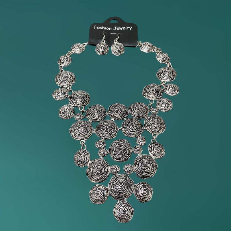 Set Kalung dan anting etnik perak (Baru)