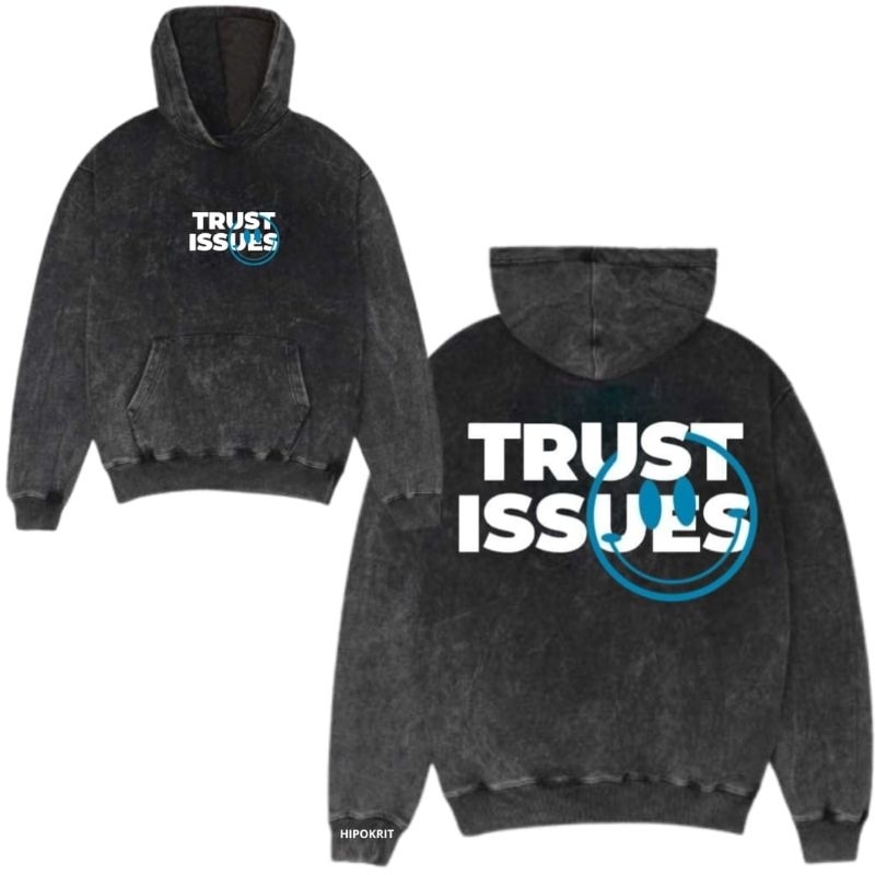 Hipokrit Store ( COD ) Jaket Distro Pria Wanita Trust Issue Sweater Hoodie Washing Simple Tie Dye Bl
