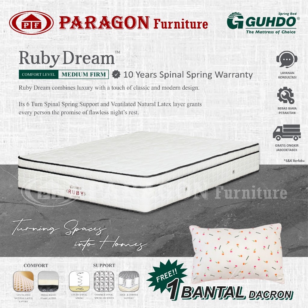 Guhdo Spring bed Kasur Ruby latex Plush Top 120x200x29