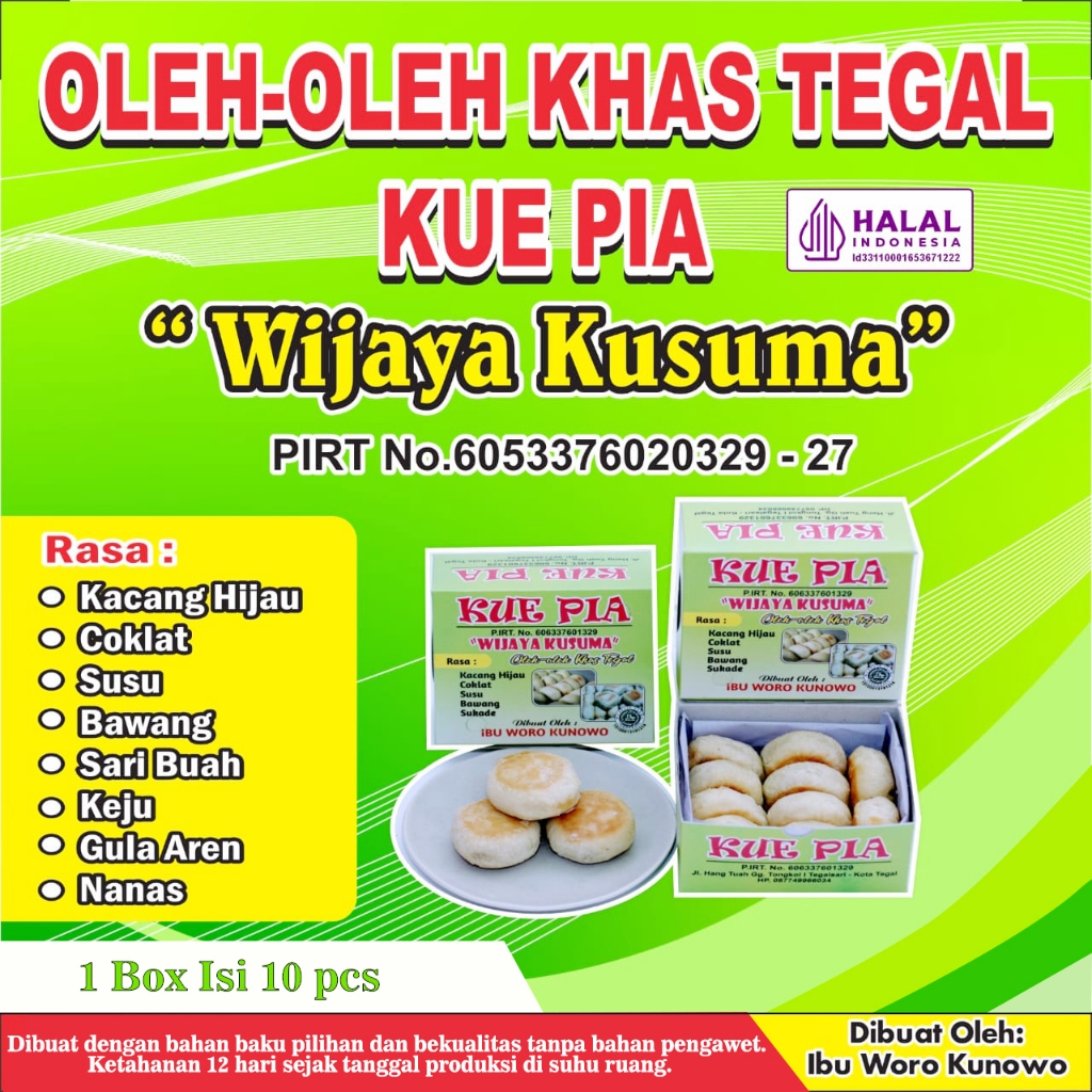 

Kue Pia Rasa Nanas Isi 10 / Latopia Oleh - oleh Khas Tegal / Kue Pia Wijaya Kusuma Khas Tegal