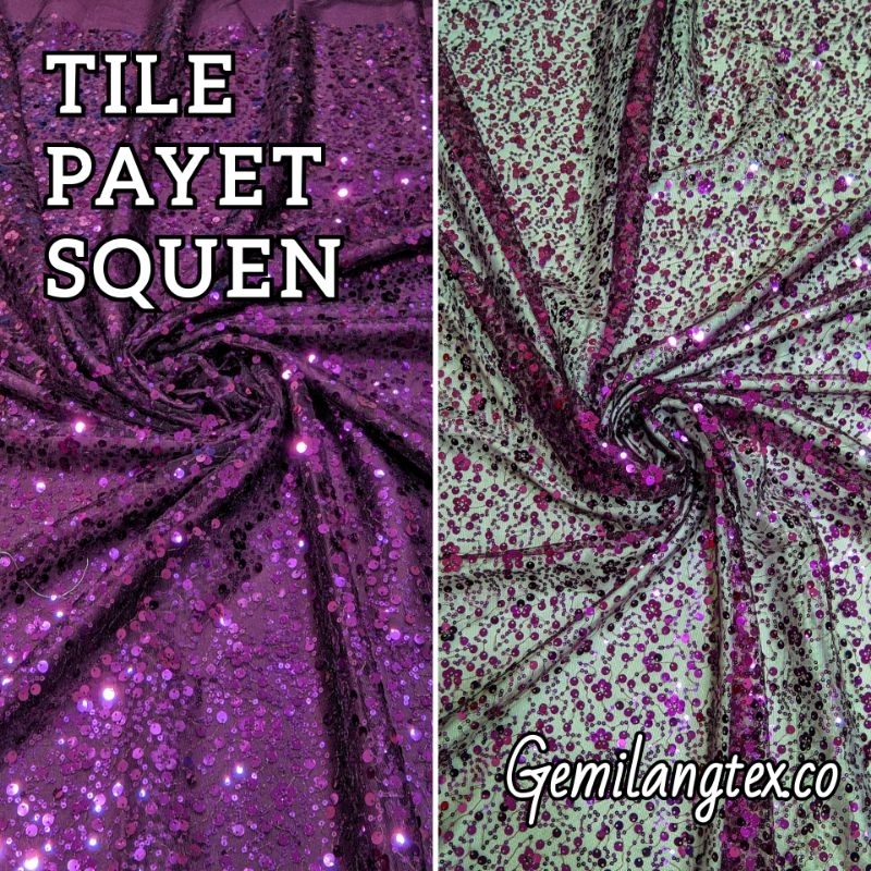 TERMURAH  Kain Tile Payet Squeen Premium / Tule Payet Zuhair kaca / Bahan Squen Payet Mewah / Bahan 