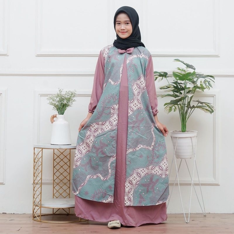 GAMIS ANAK REMAJA Kombinasi batik cardigan katun halus panjang