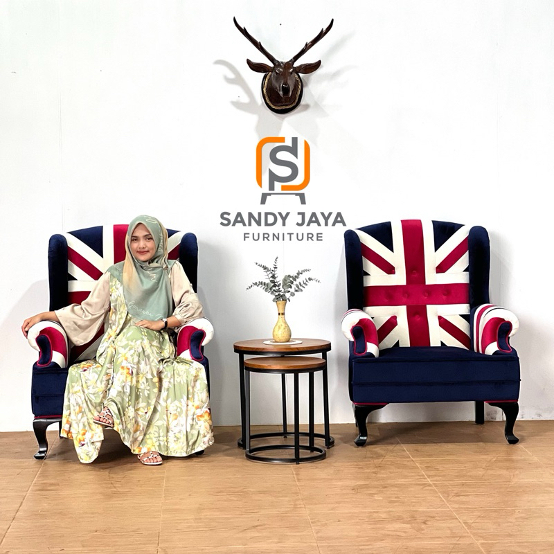 sofa union jack inggris, wing chair london british, arm chair england