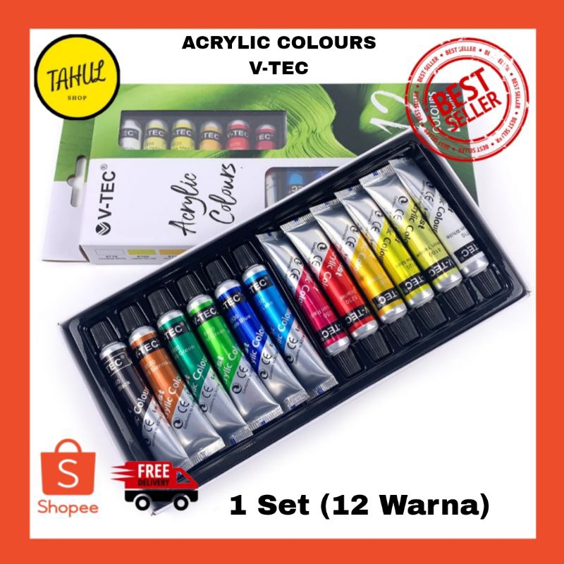 

1 Set ( 12 Warna ) !!! V-TEC ACRYLIC COLOURS 6 ML SET 12 warna V-TEC / CAT AKRILIK 12 WARNA