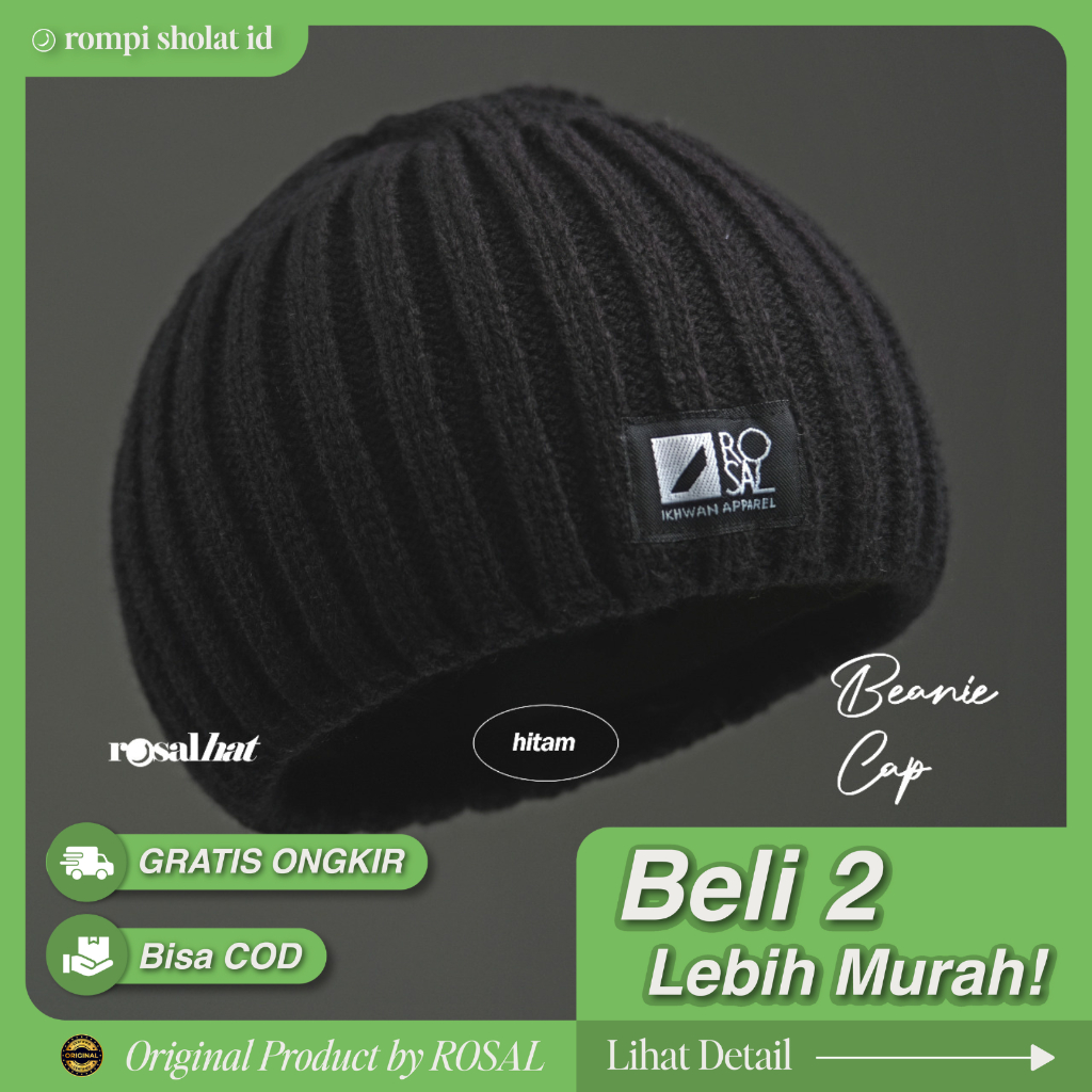 Beanie Cap Kupluk Topi Peci Hat Rajut Sholat Pria Bahan Wol Premium ROSAL