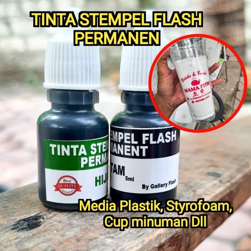 

tinta stempel flash permanen 5 ml, 10 ml 100 ml, Media Plastik, anti luntur